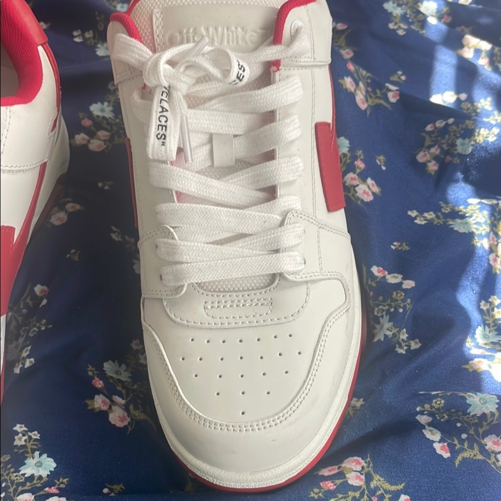 Off-White Red and White Sneakers with Perforated Design ( used once )